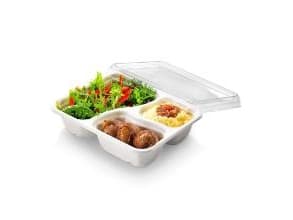 Bakke 3-rum 400/200/150ml L227xB178xH45mm Menubakke Bagasse Hvid,2 ps x 125 stk/krt