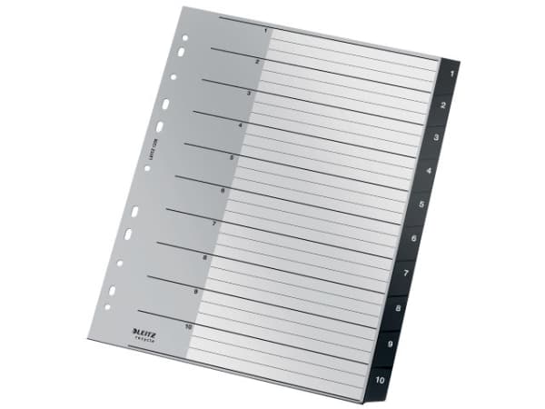 Leitz 12080000, Tyhjä välilehtihakemisto, Polypropeeni (PP), Musta, Valkoinen, Muotokuva, A4, 160 g/m²