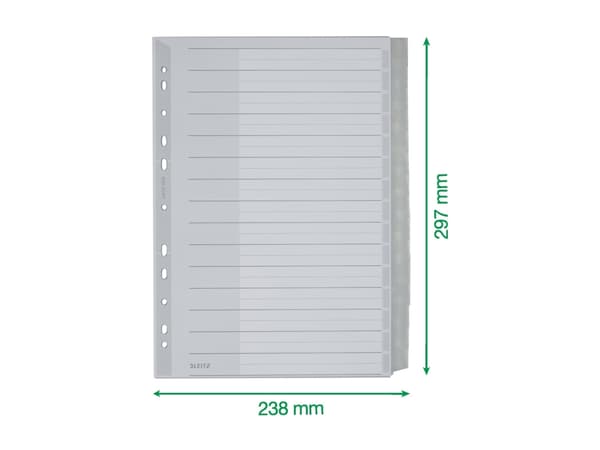 Leitz 12760000, Tyhjä välilehtihakemisto, Muovi, Harmaa, Muotokuva, A4, 297 mm