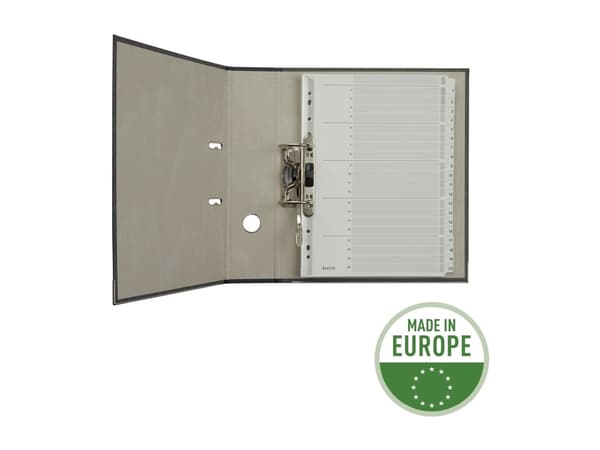 Leitz 43260000, Numeroitu välilehtihakemisto, Pahvi, Harmaa, Muotokuva, A4, 160 g/m²