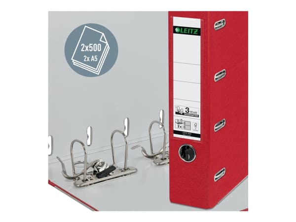 Leitz - Spakbågesfil - ryggbredd: 75 mm - för A5 (148 x 210 mm) - kapacitet: 1000 ark - liggande - röd