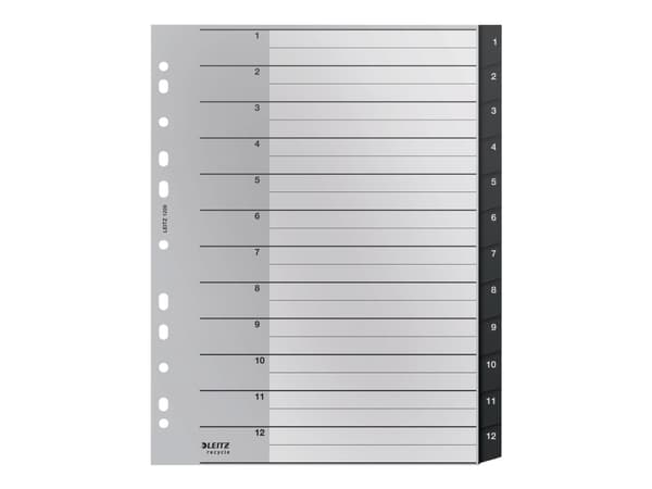 Leitz Recycle - Inndeler - 12 deler - fortrykt: 1-12 - extra wide - med fliker - svart