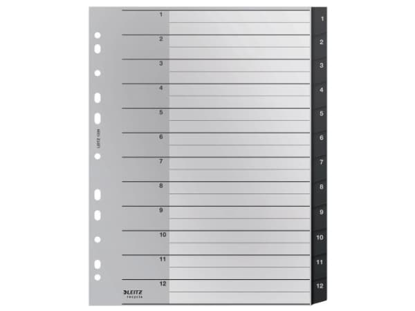 Leitz Recycle - Inndeler - 12 deler - fortrykt: 1-12 - extra wide - med fliker - svart