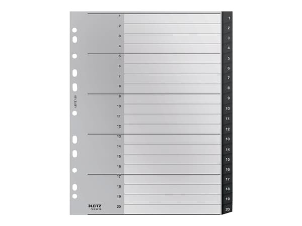 Leitz Recycle - Inndeler - 20 deler - fortrykt: 1-20 - extra wide - med fliker - svart