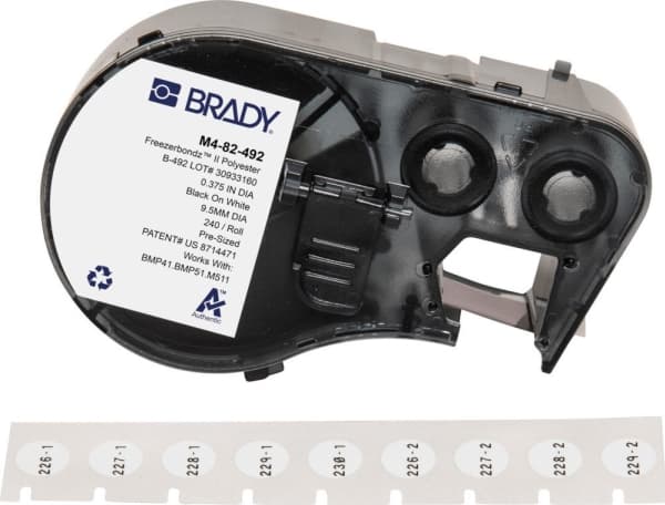 Brady M4-82-492, Sort, Hvit, Selvklebende skriveretikett, Polyester, Trermisk overføring, Akryl, Permanent