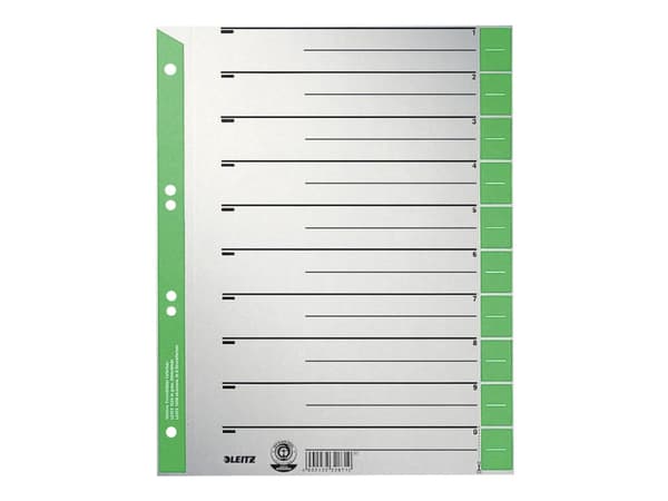 Leitz 16520055, Numeroitu välilehtihakemisto, Pahvi, Vihreä, Harmaa, A4, 230 g/m², 240 mm