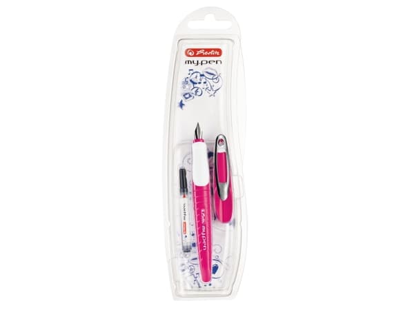 Herlitz my.pen, Rosa, Hvit, Fyllesystem med patron, Blå, Gummi, Rustfritt stål, Blister