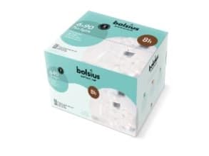 Fyrfadslys Bolsius Brændetid 8 Timer Ø38xH17mm Hvid,6 ps x 90 stk/krt