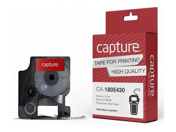 Capture - Vinyl - laminated - permanet adhesiv - svart på hvitt - Rull (2,4 cm x 5,5 m) 1 kassett(er) hengeboks - merketape (alternativ for: DYMO 180