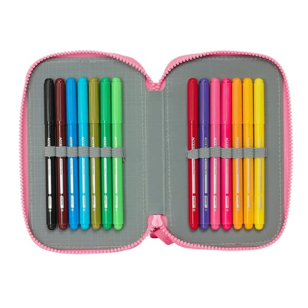 Double Pencil Case Moos Flores Multicolour 12.5 x 19.5 x 4 cm 28 Pieces