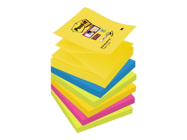 Post-it Super Sticky Z-Notes Rio de Janeiro R330-6SSRIO-EU - Noter - 76 x 76 mm - 540 ark (6 x 90) - neongrønn, neongul, neonoransje, fuksia, middelh