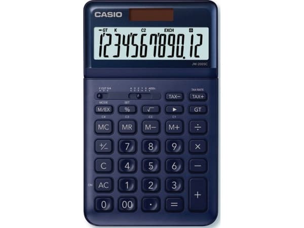 Casio JW-200SC pöytälaskin laivastonsininen Näyttö (setti): 12 aurinkokennokäyttöinen, Akkukäyttöinen (L x K x S) 109 x 11 x 184 mm