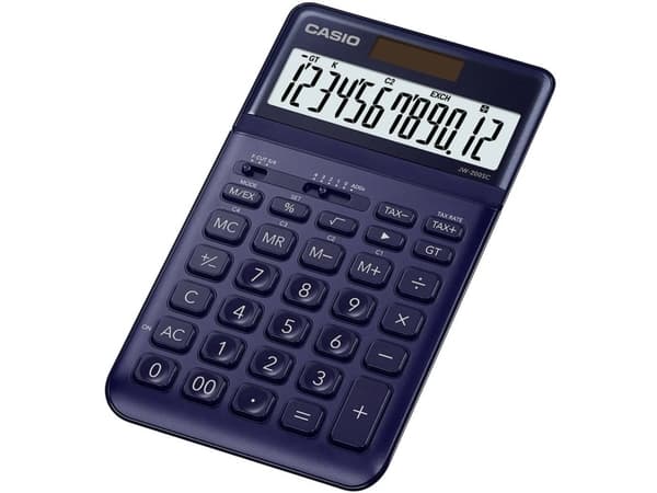 Casio JW-200SC pöytälaskin laivastonsininen Näyttö (setti): 12 aurinkokennokäyttöinen, Akkukäyttöinen (L x K x S) 109 x 11 x 184 mm