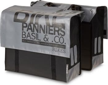 Basil TRANSPORT DOBBELBAG 45L, dobbel byveske, feste med stropper, vanntett presenning/polyester, grå og svart (BAS-17550)