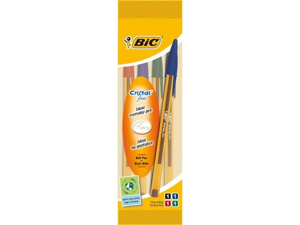 BIC 872725, Klämma, Kulspetspenna, pinnformad, Påfyllnadsbar, Svart, Blå, Grön, Röd, 4 styck, Fin