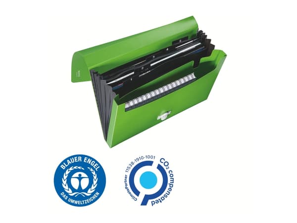 Leitz Recycle - Utvidbar mappe - 5 rom - 5 deler - fortrykt: 1-5 - for A4 (210 x 297 mm) - kapasitet: 250 ark - med fliker - grønn