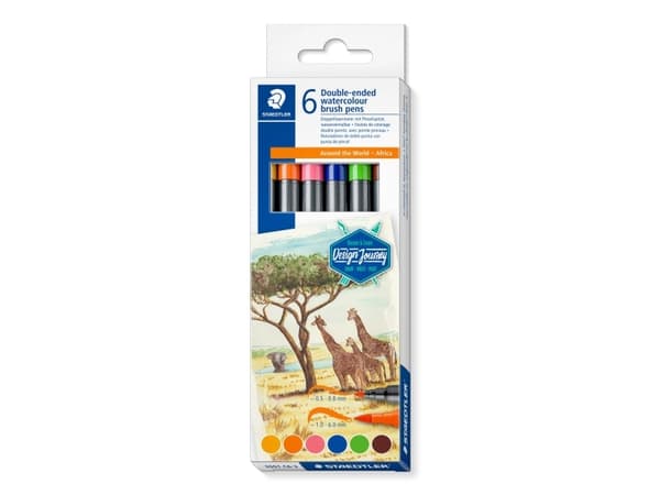 STAEDTLER dobbelfiberpenn "Africa", pappeske med 6 stk, 2 spisser, linjebredde: 1,0 - 6,0 mm / 0,5 - 0,8 mm, - 1 stk (3001 C6-3)