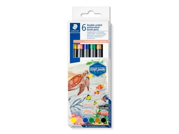STAEDTLER dobbelfiberpenn "Australia", pappeske med 6, 2 spisser, linjebredde: 1,0 - 6,0 mm / 0,5 - 0,8 mm, - 1 stk (3001 C6-2)