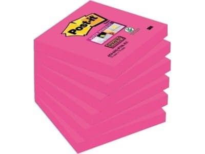 Post-it Super Sticky 654-6SS-PNK-EU - Anteckningar - 76 x 76 mm - 540 ark (6 x 90) - fuchsia