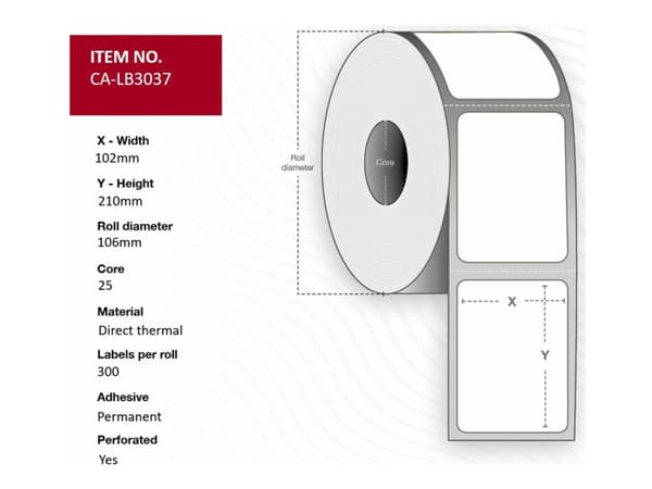 Capture - Permanet adhesiv - ubelagt - hvit - 102 x 210 mm 4800 etikett(er) (16 rull(er) x 300) boks - merkelapper