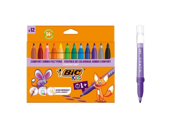BIC 517250, 12 colours, Assorted colours, 0.8 mm, Multicolour, Round, Children
