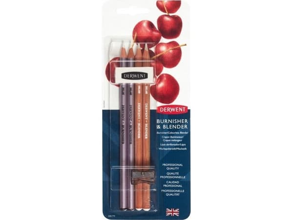 Derwent Blender &amp; Burnisher Set - 2 blenderpennor, 2 burnisherpennor, radergummi + vässare