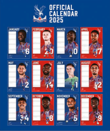 Crystal Palace Fc - 2025 A3 Calendar