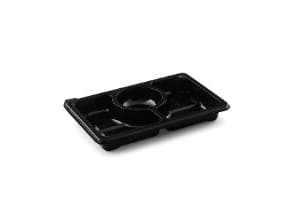 Bakke Zen Tapas 3-rum Rektangulær 312/312/130ml L250xB166xH32mm RPET Sort,4 ps x 60 stk/krt