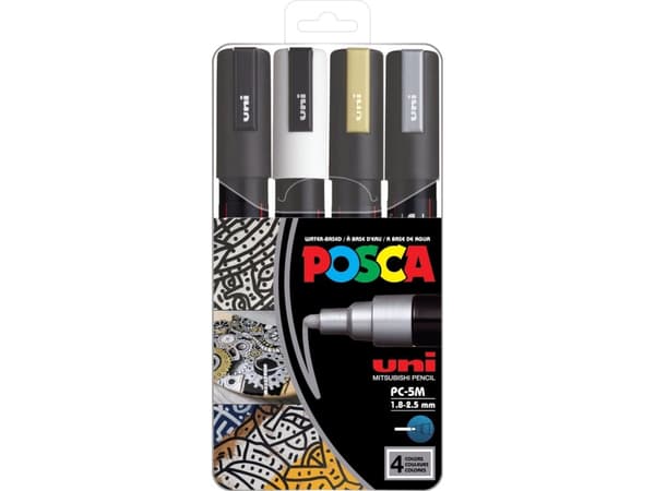 Paintmarker uni-ball posca pc-5m, förpackning med 4 färger