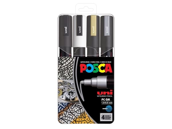 Paintmarker uni-ball posca pc-5m, förpackning med 4 färger