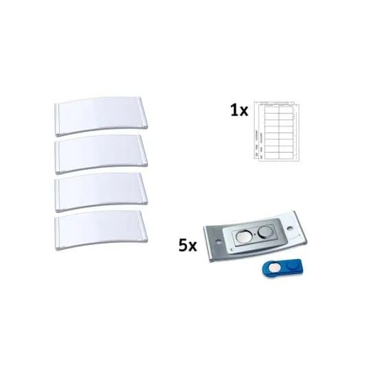 Badgepoint® POL35MA66-5DR Medarbejderskilte, Polar® Classic 35, 80x34mm, m/rustfri stålramme, 5stk Med Badgepoint's POL35MA66-5DR komplette løsning m