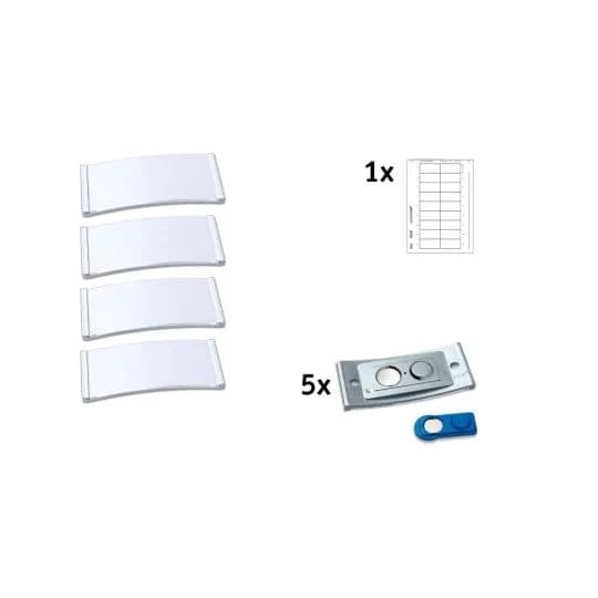 Navneskilt Badgepoint® 70x30 mm, Polar® Classic 30 Medarbejderskiltesæt, skilte med rustfri stålramme, akrylglas og printbare indstik - 5 skilte inkl