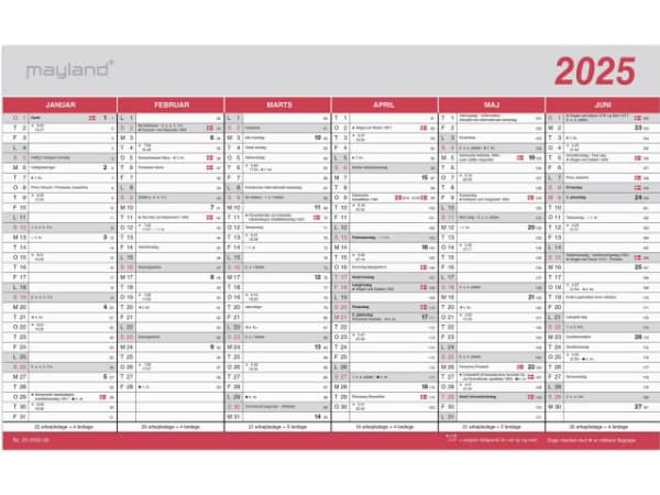 Kontorkalender Stor med flagdage 2025