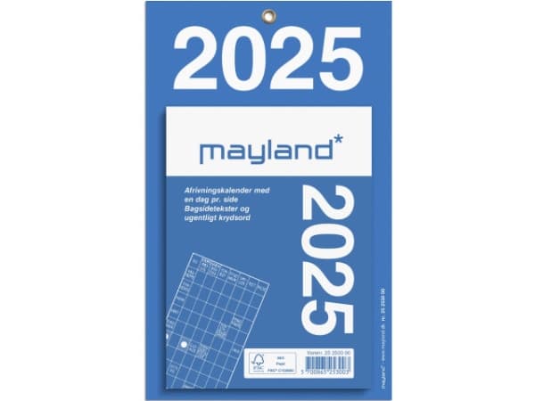 Avrivbar kalender för kontor med text på baksidan 2025