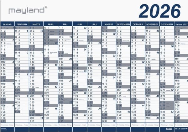 Kæmpekalender 1x13 måneder PP-plast 2026 - leveres i paprør