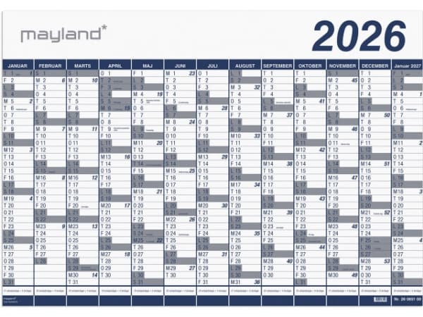 Kæmpekalender 1x13 måneder PP-plast 2026 - leveres i paprør