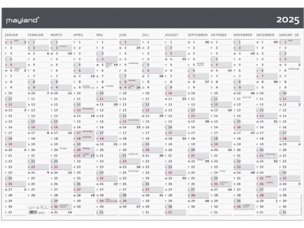 Jättekalender Modern 1x13 månader pappersrör 2025