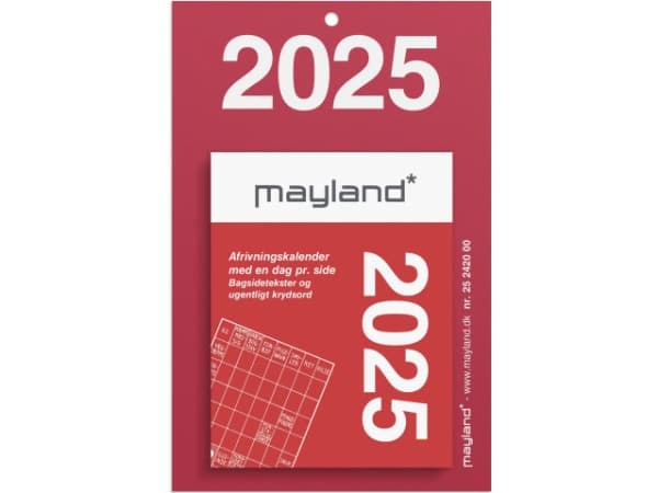Liten avrivbar kalender med text på baksidan 2025