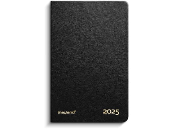 Pocketkalender vecka svart konstläder inbunden 2025