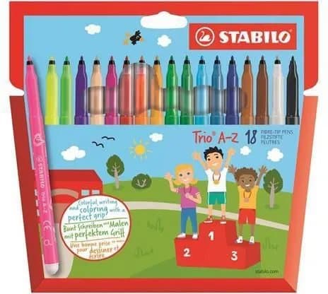 STABILO Trio A–Z, Fin, 18 färger, Multifärg, Rundad spets, 0,7 mm, Multifärg
