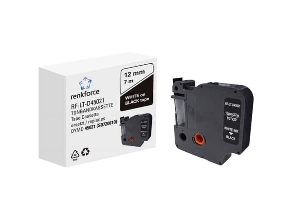 Renkforce RF-6027830, Hvitt på svart, Permanent akryl, Kontinuerlig etikett, D1, Sort, DYMO