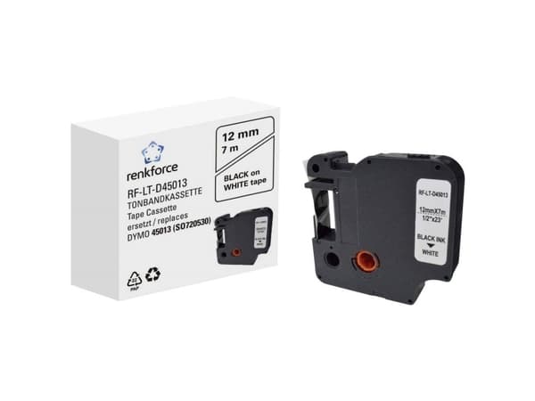 Renkforce RF-6027520, Musta valkoisella, Pysyvä akryyli, Jatkuva etiketti, D1, Musta, DYMO