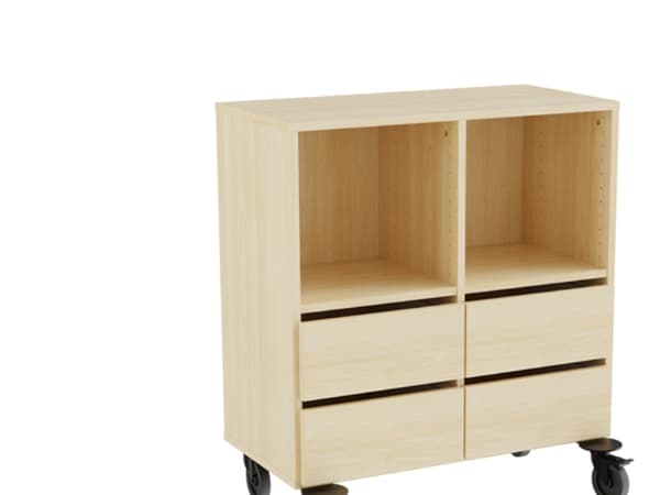 Opbevaring Stig 2x2 rum, 4 skuffer, birk laminat, hjul