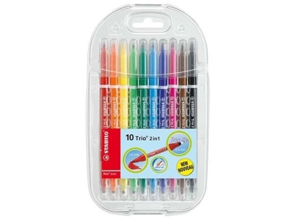 STABILO TRIO 2 in 1, Fin/medium, 10 farger, Flerfarget, Rund, Gutt/Jente, Hengende boks