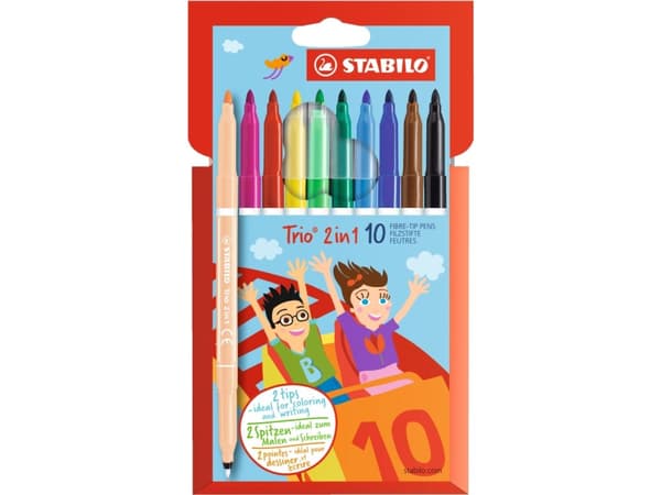 STABILO TRIO 2 in 1, Fin/medium, 10 farger, Flerfarget, Rund, Gutt/Jente, Hengende boks