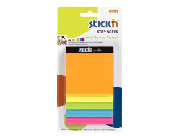 StepNotes 5 Størrelser 150 Blad Assorterat Neon