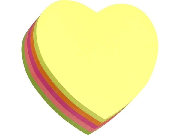 Notes Stick'N Neon Heart 5 ass. färger 64x67mm 250 ark64x10x64mm 0,05kg (1stk)