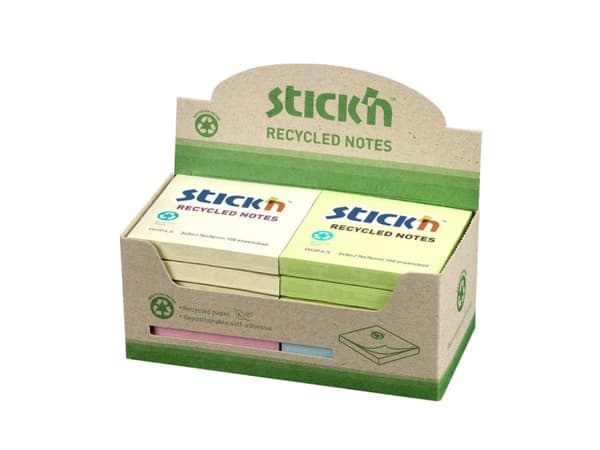 Muistiinpanovälineet Stick'N Recycled 100b 76x76, 4 väriä ass76x10x76mm 0,045kg (12kpl) - (12 kpl/pakkaus) - (12 kpl/pakkaus)