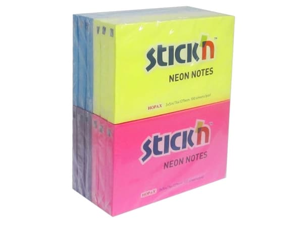 Stick Notes Neon 76x127mm, keltainen, bl�, magenta, violetti, lajiteltu 76x56x153mm 0,5kg (12kpl) - (12 kpl) - (12 kpl)
