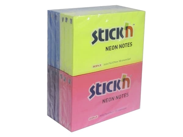 Notes Stick'N Neon gul, blå, magenta, purple 76x127mm 12blk